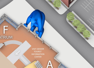 The 3D, interactive map from Concept3D includes rich detail, including the Colorado Convention Center's Iconic, 40-foot tall blue bear scuplture.